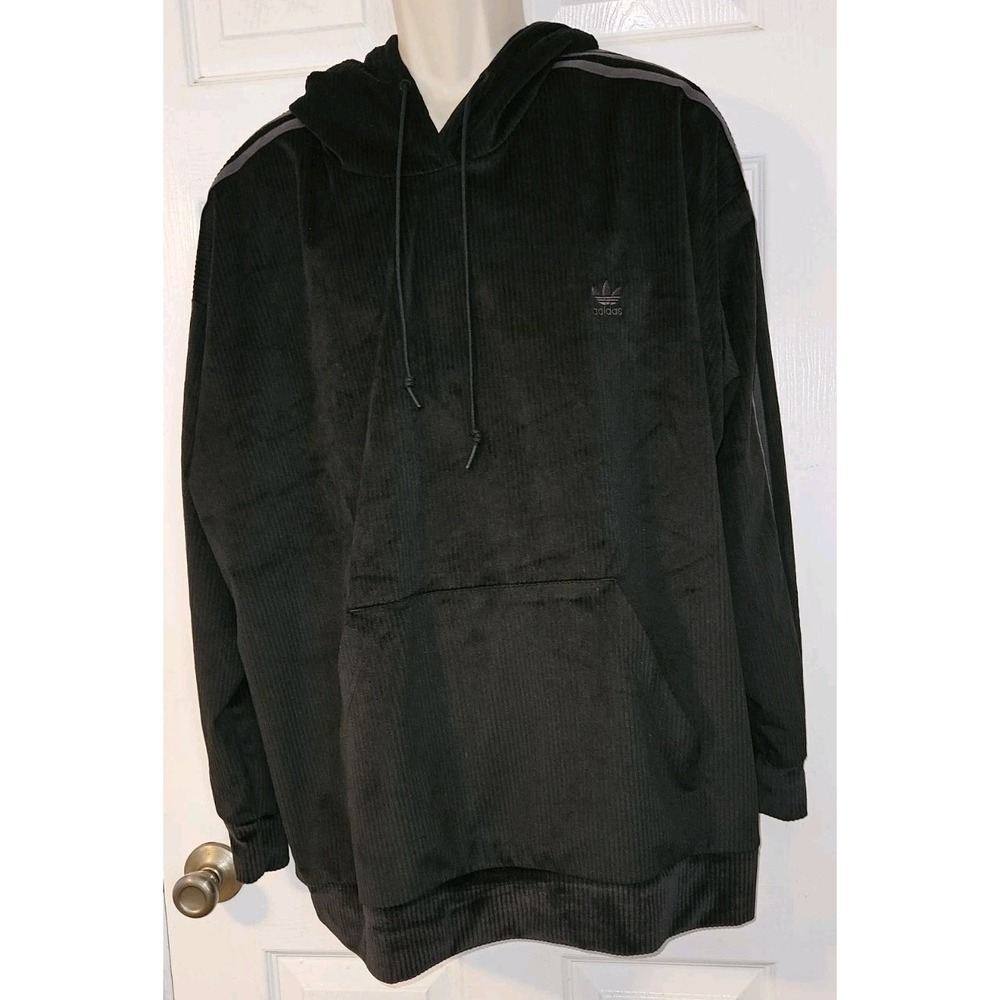 Adidas Plus Size 3XL Comfy Cords Black Velvet Ribbed Corduroy Hoodie Sweatshirt